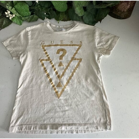 Guess Kids Beige T-Shirt & Shorts Set L (7) Logo Design Cotton & Polyester - Picture 2 of 10